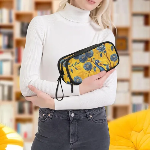 Vista 7 de Bolsas de lápices de nylon para la escuela neo-realismo pavo real mantequilla amarillo azul gran capacidad arte lápiz caso papelería bolsa