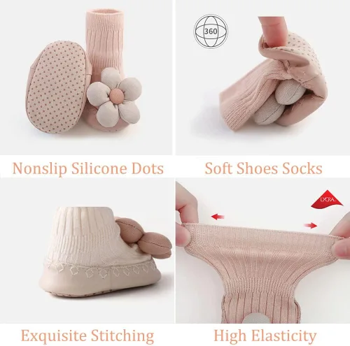 Vista 3 de SUITBOY Baby Girl Socks Look Like Shoe Toddler Ant-slip Socks with Grips Baby Long Socks with Cute Bows Floor Shoes Socks
