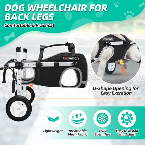 Vista 7 de Nasjac Silla de ruedas para perros para patas traseras, silla de ruedas Negro