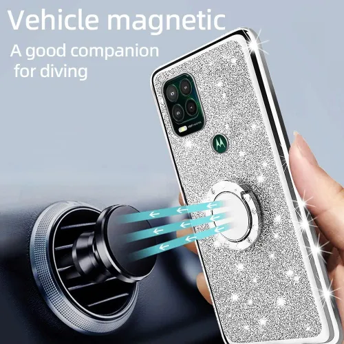 Vista 2 de Funda para Moto G Stylus 5G (2021), bonita funda de teléfono TPU de silicona con purpurina de lujo para mujeres y niñas con soporte, soporte