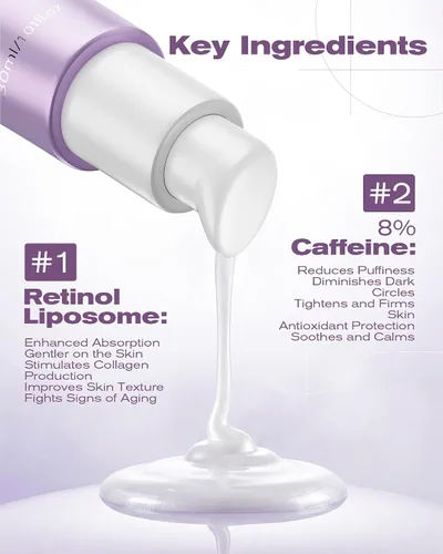 Vista 6 de Crema de ojos con 8% de cafeína y crema de retinol para reducir las ojeras, la hinchazón, las arrugas y las líneas finas, suero antienvejecimiento
