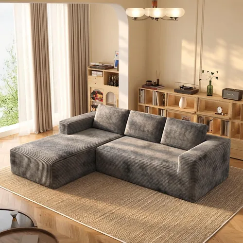 Vista 29 de Sofá modular de pana de 106 pulgadas, sofá en forma de L deshuesado con asiento profundo, sofá de espuma de nube con diván de gran tamaño, sofá Negro