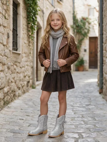 Vista 4 de Coutgo Botas vaqueras para niñas, botas de tacón bajo con purpurina, botas Plateado