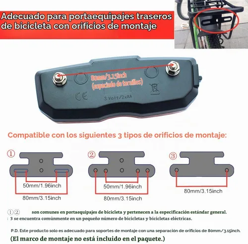 Vista 6 de Luz trasera de bicicleta, reflector trasero de bicicleta para portaequipajes, luz trasera reflectante de aleación de aluminio, montaje en tornillo