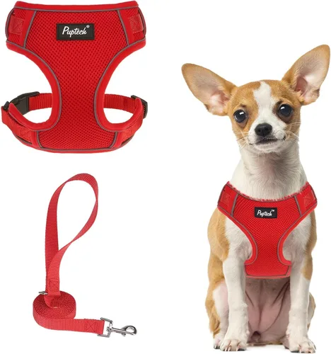 Vista 46 de PUPTECK Juego de arnés y correa para perro pequeño, arnés ajustable sin tirones para cachorro, chaleco de malla suave reflectante para mascotas