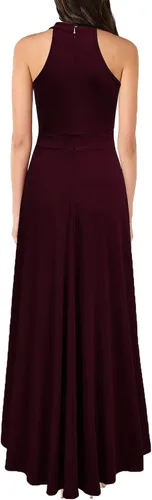 Vista 2 de MUSHARE Vestido largo de fiesta formal con cuello halter y volantes para mujer