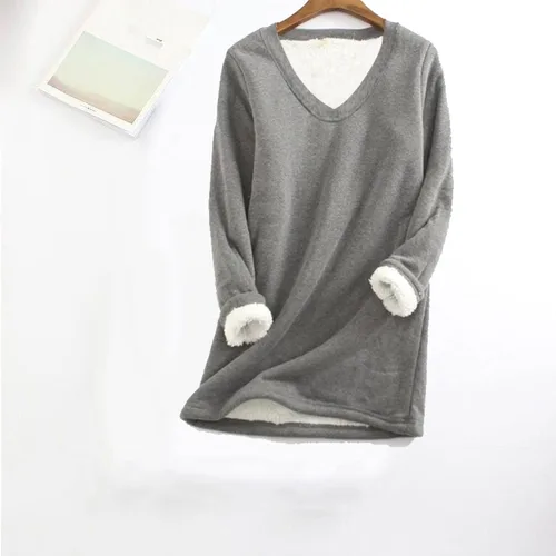 Vista 2 de KASAAS Ropa interior térmica para mujer, sudadera de invierno cálida con forro polar y cuello redondo, sudadera de descanso