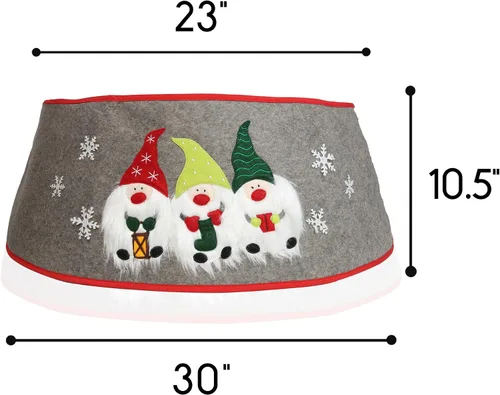 Vista 3 de Collares de árbol de Navidad para árboles artificiales con gnomos de Navidad, falda de árbol de Navidad como cubierta base con patrón de gnomos