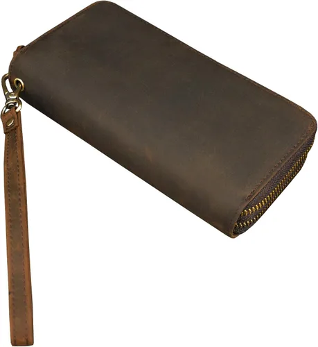 Vista 2 de LUUFAN Cartera larga de cuero genuino para hombre, cartera plegable grabada