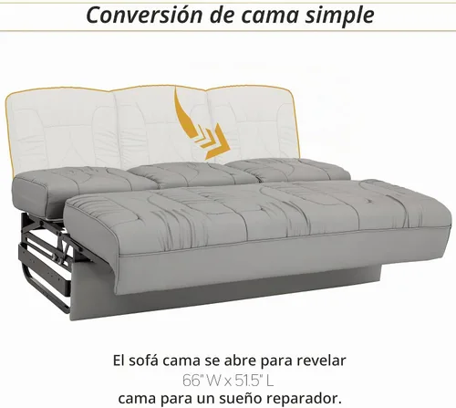 Vista 5 de De Leon - Sofá cama consola para caravana, 66 pulgadas de ancho, cuero definitivo, color ceniza