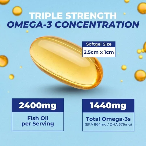Vista 4 de Vital Omega 3 Suplementos de aceite de pescado de 2400 mg 864 mg de EPA y 576 mg de DHA 1440 mg de ácidos grasos omega-3 totales Promueve