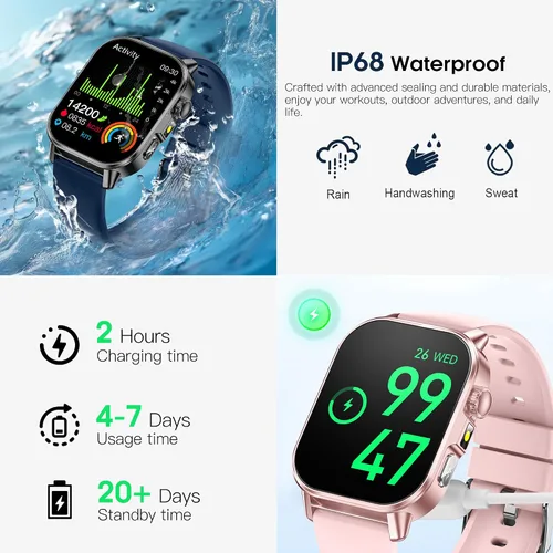 Vista 8 de Yowow BIT Reloj inteligente para hombres y mujeres con pantalla HD de 2.0 pulgadas, monitor de sueño de frecuencia cardíaca y oxígeno de presión