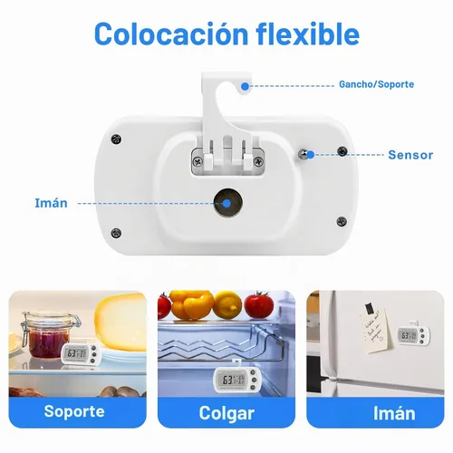 Vista 3 de Lasubst Termómetro digital para refrigerador, paquete de 2 unidades para refrigerador, congelador, impermeable, color blanco
