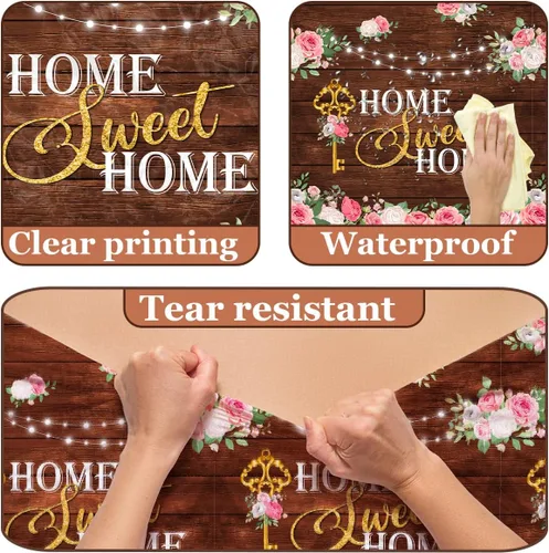 Vista 6 de Decoraciones de inauguración de la casa, 3 manteles para el hogar, mantel floral rústico de madera, cubierta de mesa de calentamiento de casa