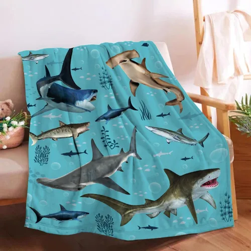 Vista 10 de Manta de tiburón de dibujos animados, regalos para niñas y niños, regalos para amantes de los tiburones, manta de tiburón, regalos para niños