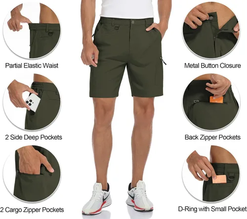 Vista 3 de Flewolch Pantalones cortos de senderismo para hombre, de secado rápido, para viajes al aire libre, con múltiples bolsillos