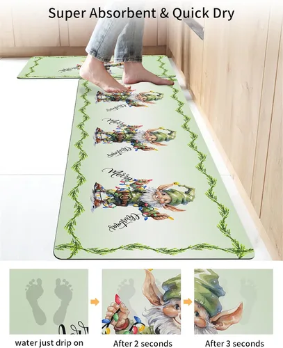 Vista 5 de Tapete de baño de gnomos verdes para bañera, tapete antideslizante de secado rápido y absorbente, tierra de diatomeas, fregadero, dormitorio