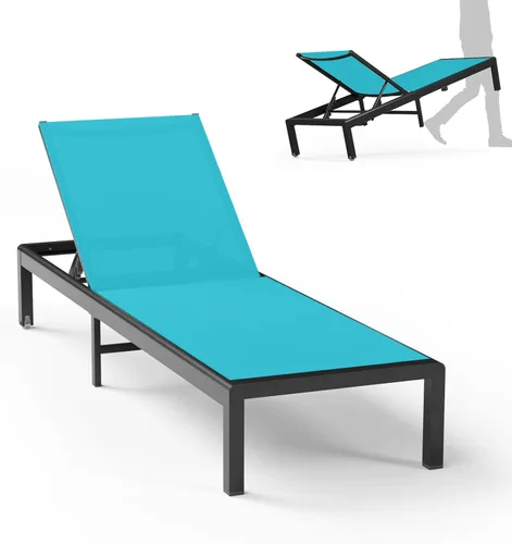 Vista 14 de Tumbona de aluminio para patio al aire libre con ruedas, color Caqui
