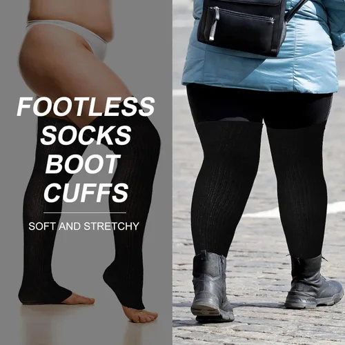 Vista 4 de Eurzom 2 pares de calentadores de piernas de talla grande para mujer, por encima de la rodilla, calcetines sin pies, pierna alta, invierno, tejido