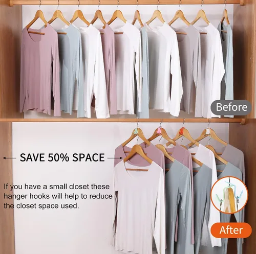 Vista 4 de SLMT 50 ganchos de conector para colgar que ahorran espacio, extensor organizador de armario para plástico, terciopelo, madera, alambre y perchas