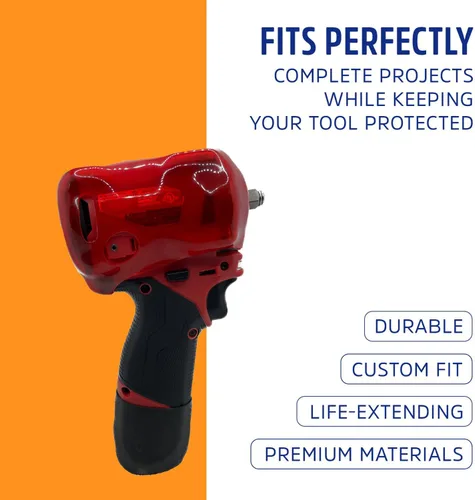 Vista 2 de Protoco JB-65 Funda protectora para llave de impacto rechoncha Milwaukee M12-2554/2555 (3/8" o 1/2"), cubierta de herramientas, color rojo