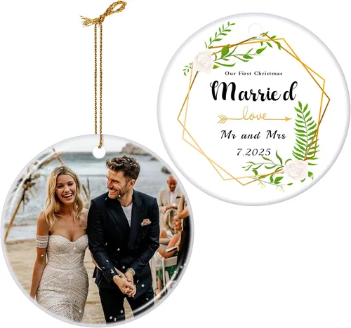 Vista 16 de Adornos de Navidad Personalizados 2025 de Cerámica con Imagen y Texto Personalizados, Ornamento Colgante, Decoraciones Personalizadas para Árbol