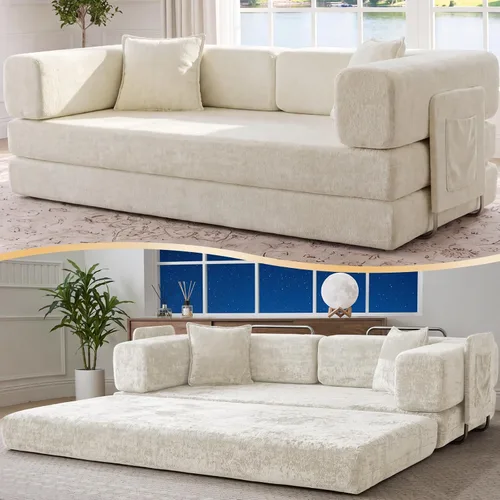 Vista 15 de Sofá cama tipo futón convertible de 78.8 pulgadas, sofá deshuesado Negro
