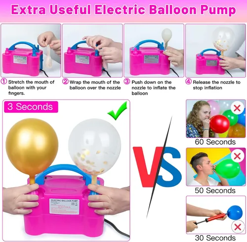 Vista 4 de Kit de arco de globos y soporte de columna de globo de metal y bomba eléctrica para globos, soportes de globos ajustables para suelo con bolsas