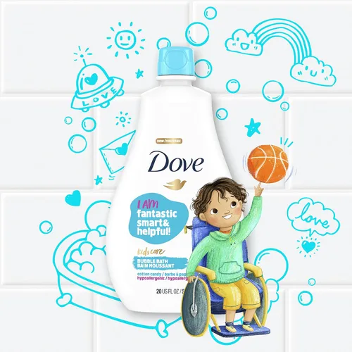 Vista 3 de Dove Kids Care - Baño de burbujas para niños, fórmula hipoalergénica de algodón de azúcar, 20 onzas