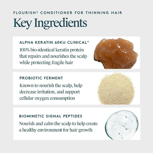 Vista 4 de VIRTUE Acondicionador Flourish para cabello fino o adelgazante, producto de crecimiento del cabello sin sulfato, desenreda y espesa, seguro