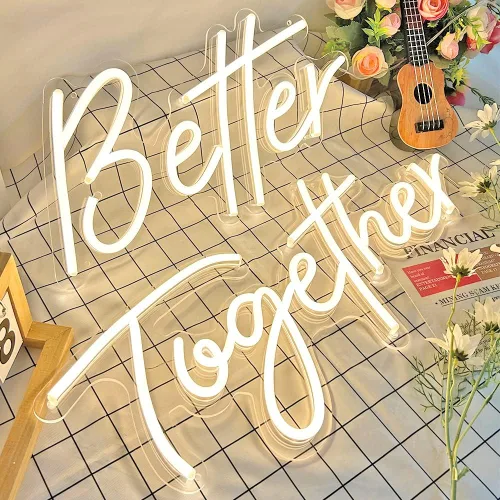 Vista 7 de Divatla Letrero de pared de neón blanco cálido "Better Together" para decoraciones de boda, fondo de 16''*9'' y 23''*9'', decoración de pared