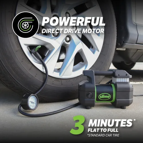 Vista 2 de Slime 40031 Inflador de neumáticos, compresor de aire portátil para auto, SUV, 4x4, Pro Power, resistente, con manómetro analógico de 150 psi