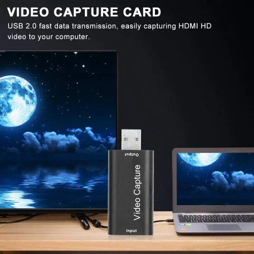 Vista 3 de Hilitand USB 2.0 FHD 1080P@60fps Tarjeta de captura de audio y vídeo Caja grabadora adaptador para transmisión en vivo, enseñanza