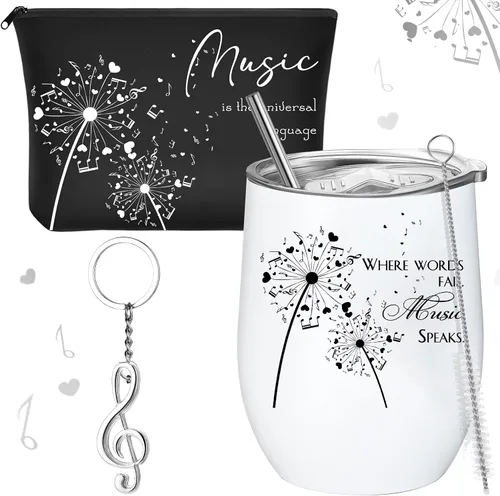 Vista 9 de Sieral Regalos para amantes de la música para mujeres, regalos para profesores de música, taza de cristal, bolsa musical con cremallera, llavero