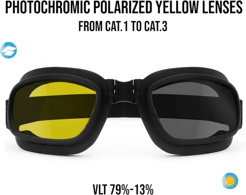 Vista 2 de Bertoni Gafas de Moto Montar Gafas acolchadas Fotocromáticas - Correa Ajustable - Ventilado mod. 112 Gafas de Moto