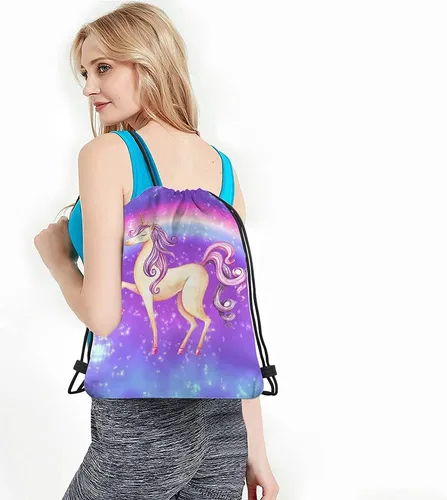 Vista 4 de Beabes Acuarela Unicornio Cordón Bolsas Mochila Gimnasio Saco, Multi-a66, Mochilas de viaje