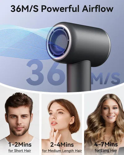 Vista 3 de Secador de pelo de alta velocidad, secador de pelo iónico negativo con motor sin escobillas de 110,000 RPM/1500 W para secado rápido, secador