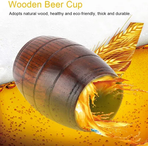 Vista 3 de ASHATA Taza de cerveza de madera con forma de madera, taza de cerveza retro marrón, jarra artesanal, para vino, café, té, cerveza, regalo, taza