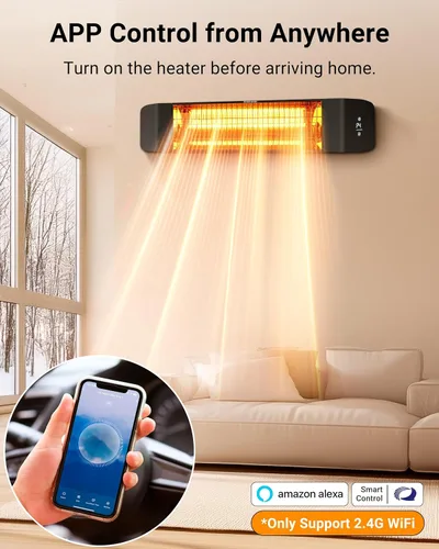 Vista 2 de Pasapair - Calentador eléctrico de patio - Calentador inteligente infrarrojo para interiores con temporizador de 24H y control por APP - Calentador