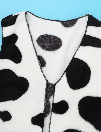 Vista 5 de Sywiyi Disfraz unisex de vaquera para niños, chaleco de franela suave con patrón de vaca, chaleco de juego de rol, vestido de fiesta