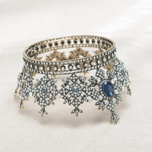 Vista 4 de hair jewelry crown tiaras for women European retro baroque round bridal crown ring headdress wedding accessories style atmosphere (Metal color A)