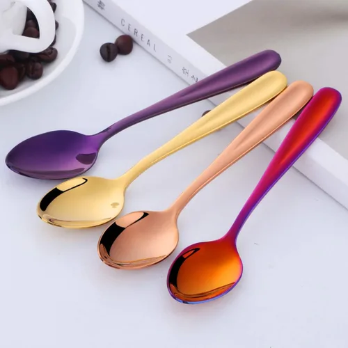 Vista 5 de 8 cucharas de postre 18/10 cucharaditas de café pequeñas cucharas de café cucharas de expreso, 5.5 pulgadas (multicolor)