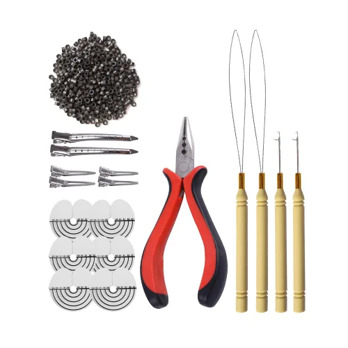 Vista 15 de Alicates de pelo de tres agujeros + aguja de gancho micro tirador + aguja enhebradora de bucle para extensiones de cabello