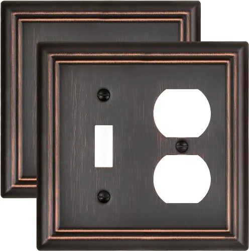 Vista 30 de Juego de 1 placa de pared de metal, bronce envejecido Midsize 1 Toggle 1 Decorator Combo Wall Plate for GFCI Outlets, Light Switches, Ideal for