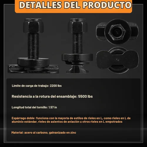 Vista 3 de Therwen 10 Piezas Accesorio de Perno Roscado de Doble Orejeta para Riel en L con Tuerca de Amarre Capacidad 5500 Libras Para Usar con Riel de Pista