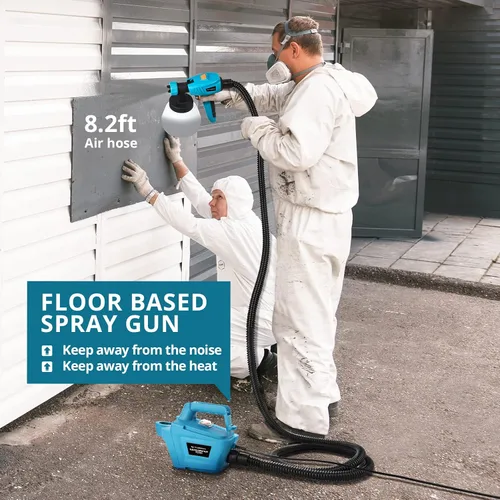 Vista 7 de Tilswall Pulverizador de pintura, 800 W HVLP 1200 ML/Min pistola de pintura eléctrica con manguera de aire de 2.5 M, recipiente desmontable de 44.0