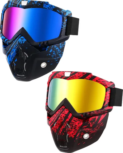Vista 9 de Frienda 2 piezas gafas de motocicleta casco gafas de montar gafas con cubierta facial