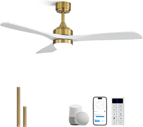 Vista 10 de Sofucor Ventilador de techo de madera maciza de 52 pulgadas, ventilador de techo de montaje empotrado y varilla descendente con luces y control