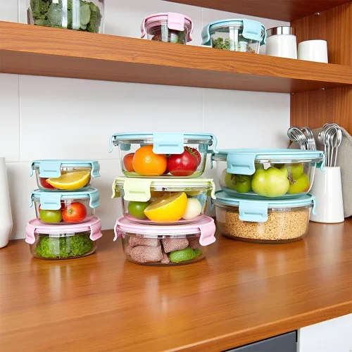 Vista 9 de Recipientes redondos de vidrio para almacenamiento de alimentos de 12 onzas con tapas, recipientes redondos para preparación de comidas de 1.5 tazas