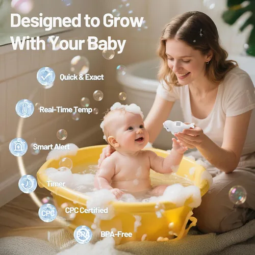 Vista 2 de Doli Yearning Termómetro de baño para bebés recién nacidos y bebés, monitor digital flotante de temperatura del agua con temporizador y pantalla